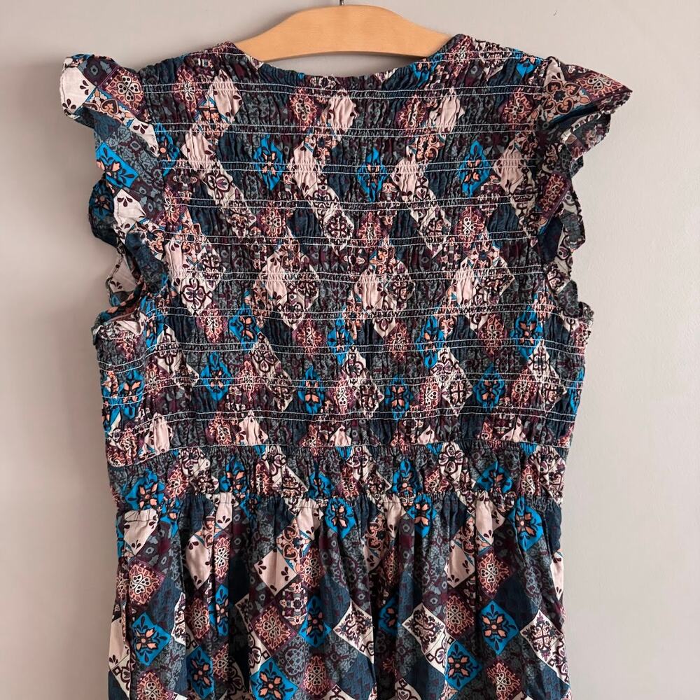 Anthropologie The Peregrine Patchwork Smocked Ruffle Midi Dress Size Large - Picture 5 of 12